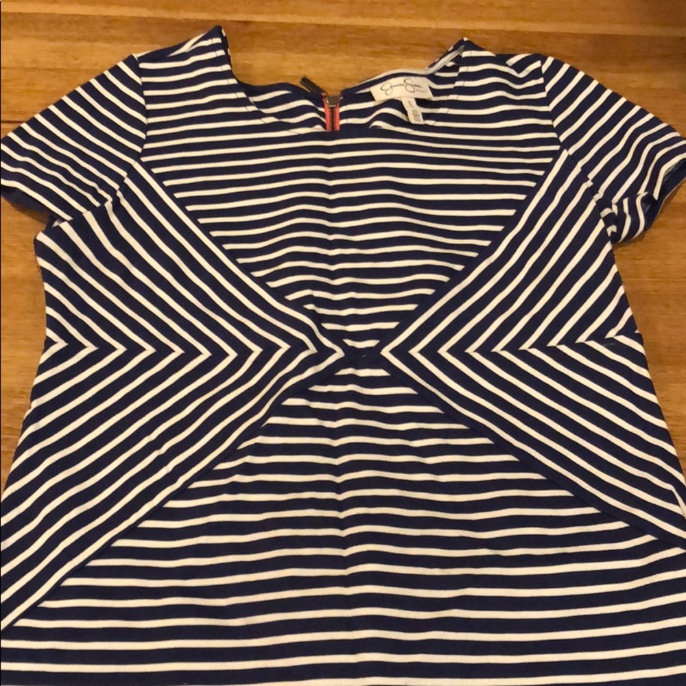 Navy and white maternity dress